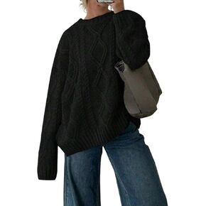 ZAFUL Cable Knit Sweaters for Women Crewneck Casual Knit Pullover Sweater Long Sleeves Jumper Tops in Saudi Arabia
