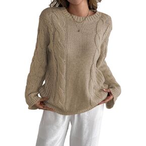 Cakulo Womens Oversized Pullover Sweaters Bell Sleeve Chunky Cable Knit Sweater Crewneck Trendy Knitted Tops 2025 in Kuwait