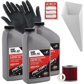 Oil Change Kit compatible with Kawasaki KLF220 KLF250 KSF250 – Includes 3 Quarts of 10W-40 Full Synthetic Oil, 1 Filter, 1 Crush Washer, 1 Funnel, 1 Oil Change Sticker in Kuwait