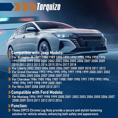 20PCS Chrome Lug Nuts for Jeep Wrangler JK 1987-2018, Liberty 2002-2012, Grand Cherokee 1993-2010 in Saudi Arabia