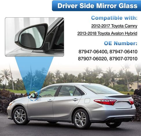 Glass Side Mirror Glass متوافق مع Toyota Camry 2012-2017 ، Avalon Hybrid 2013-2018 ، طاقة زجاجية مرآة على الجانب الأيسر ، تحل محل 87947-06410 in Saudi Arabia