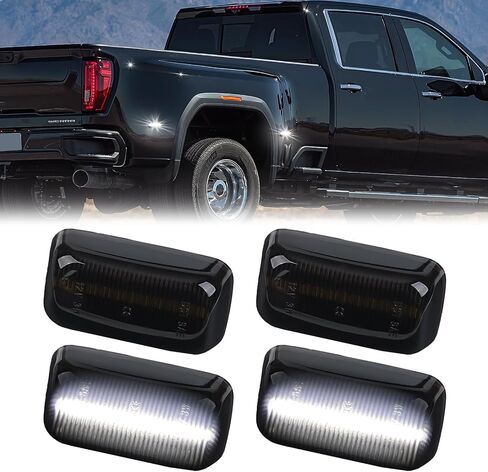 LED Dually Bed Fender Side Marker Lights For 2015-2023 Chevy Silverado GMC Sierra 2500HD 3500HD Smoked Len (White Led) in Saudi Arabia