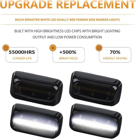 LED Dually Bed Fender Side Marker Lights For 2015-2023 Chevy Silverado GMC Sierra 2500HD 3500HD Smoked Len (White Led) in Saudi Arabia