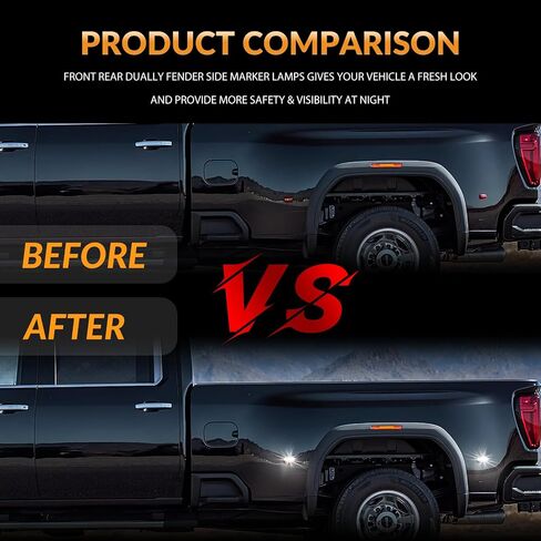 LED Dually Bed Fender Side Marker Lights For 2015-2023 Chevy Silverado GMC Sierra 2500HD 3500HD Smoked Len (White Led) in Saudi Arabia