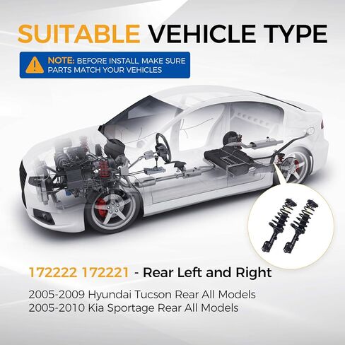 POROD 172222 172221 تعليق امتصاص الصدمات ملاءمة لعام 2005-2009 Hyundai Tucson ، 2005-2010 Kia Sportage w/Coil Spring Assembly الخلفية اليسار والأيمن in Saudi Arabia