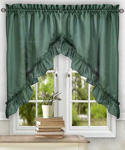 Ellis Curtain Stacey 60-by-38 Inch Ruffled Swag Curtain (Sage) in Saudi Arabia
