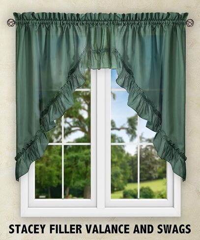 Ellis Curtain Stacey 60-by-38 Inch Ruffled Swag Curtain (Sage) in Saudi Arabia