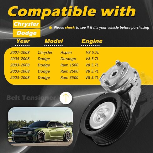 383382 AC Drive Belt Belt Assolbly مع Pulley V8 5.7L متوافق مع Chrysler 07-08 Aspen-متوافق مع Dodge 04-08 Durango / 03-08 RAM 1500 2500 3500 استبدال# 1916299 in Kuwait