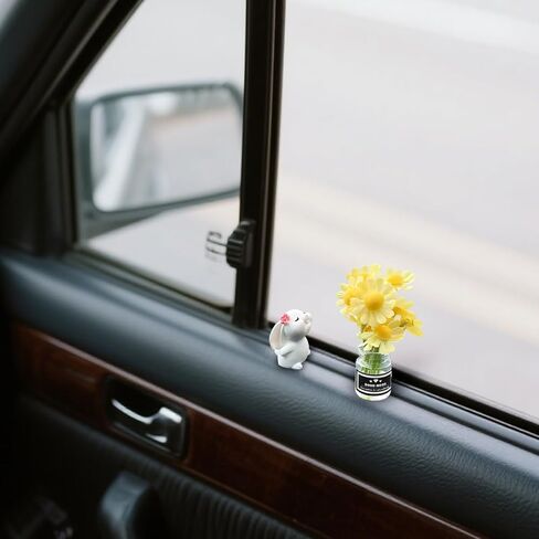 مجموعة من 2 Mini Bunny Daisy Car Rearview Mirror الحلي ، زخارف زهرة مضحكة زهرة مزهرية زخارف مركبة مركبة ، أرنب كاواي إكسسوارات اندفاعة داخلية ، ملائمة عالمية (أصفر) in Kuwait