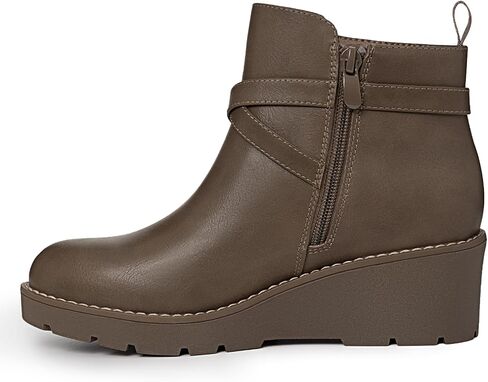 Athlefit Wedge's Wedge Ankle Boots Platform Lug Sole Buckle Boundies مع سحاب جانبي in Saudi Arabia