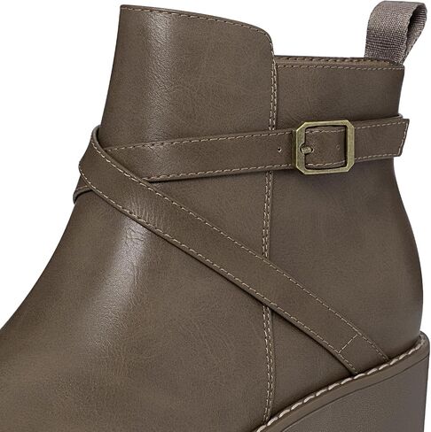 Athlefit Wedge's Wedge Ankle Boots Platform Lug Sole Buckle Boundies مع سحاب جانبي in Saudi Arabia