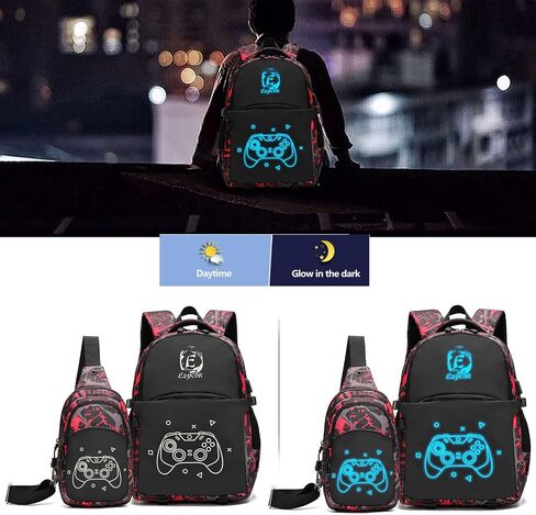 Skateboard Anime Luminous School Backpack with USB Charging Port, Anti Theft Lock, Sling Bag & Pencil Case for Teen Boys and Girls, Lightweight Laptop Backpack College Bookbag, Black in Saudi Arabia