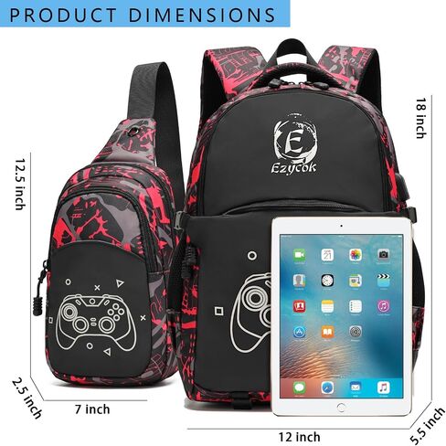 Skateboard Anime Luminous School Backpack with USB Charging Port, Anti Theft Lock, Sling Bag & Pencil Case for Teen Boys and Girls, Lightweight Laptop Backpack College Bookbag, Black in Saudi Arabia