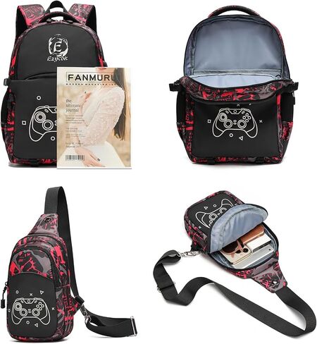 Skateboard Anime Luminous School Backpack with USB Charging Port, Anti Theft Lock, Sling Bag & Pencil Case for Teen Boys and Girls, Lightweight Laptop Backpack College Bookbag, Black in Saudi Arabia