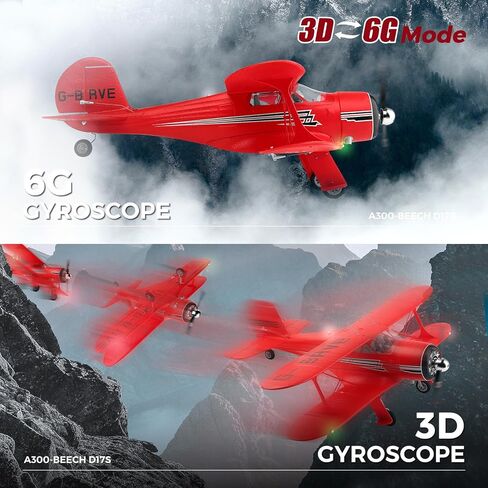 طائرة CKYSCHN WLtoys A300 4-Ch RC، طائرات Beechcraft D-17 RC مع أضواء، طائرات RC بدون فرش 6G/3D مع بطاريتين، 2.4G هدايا طائرات RC للتحكم عن بعد للبالغين (أصفر) in Kuwait