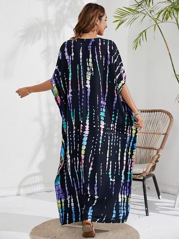 Kaftan Dresses for Women Plus Size Beach Boho Maxi Dress Swimsuit Cover up Batwing Sleeve Print Loungewear in Saudi Arabia