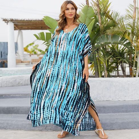 Kaftan Dresses for Women Plus Size Beach Boho Maxi Dress Swimsuit Cover up Batwing Sleeve Print Loungewear in Saudi Arabia