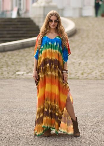 Kaftan Dresses for Women Plus Size Beach Boho Maxi Dress Swimsuit Cover up Batwing Sleeve Print Loungewear in Saudi Arabia
