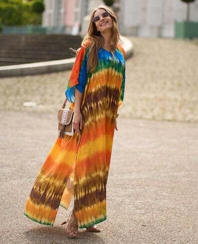 Kaftan Dresses for Women Plus Size Beach Boho Maxi Dress Swimsuit Cover up Batwing Sleeve Print Loungewear in Saudi Arabia