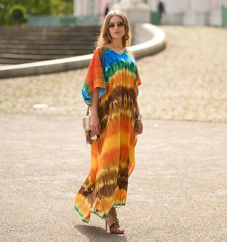 Kaftan Dresses for Women Plus Size Beach Boho Maxi Dress Swimsuit Cover up Batwing Sleeve Print Loungewear in Saudi Arabia