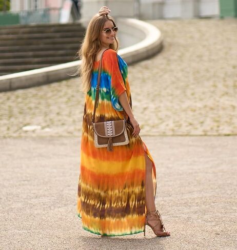 Kaftan Dresses for Women Plus Size Beach Boho Maxi Dress Swimsuit Cover up Batwing Sleeve Print Loungewear in Saudi Arabia