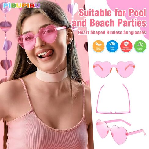 Pibupibu Wholesale 40 Pack Rimless Heart Shaped Sunglasses Bulk Adults Unisex, Fun Colorful Heart Glasses Party Favors in Saudi Arabia