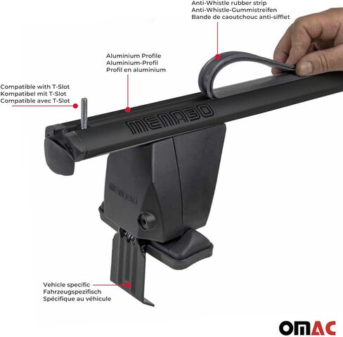 OMAC Top Roof Racks Cross Bars fits Toyota Corolla 2020-2024 Hatchback 2 Pcs Black Anti-Theft for Travel Kayak Canoe Surf Ski Snowboard Camping in Saudi Arabia