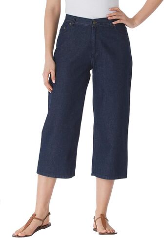 Woman Within Plus Size Perfect 5-Pocket Back-Elastic Denim Capri in Saudi Arabia