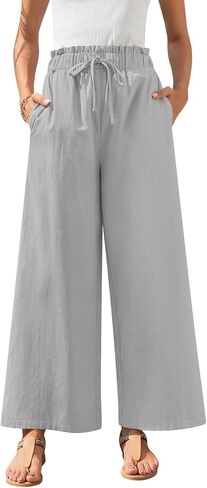 Anyally Women's Linen Summer Palazzo Pants Casual Flowy Wide Leg Drawstring High Waist Beach Trousers with Pockets in Saudi Arabia