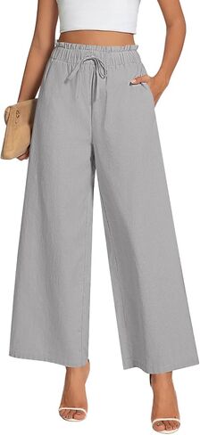 Anyally Women's Linen Summer Palazzo Pants Casual Flowy Wide Leg Drawstring High Waist Beach Trousers with Pockets in Saudi Arabia