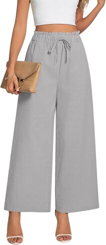 Anyally Women's Linen Summer Palazzo Pants Casual Flowy Wide Leg Drawstring High Waist Beach Trousers with Pockets in Saudi Arabia