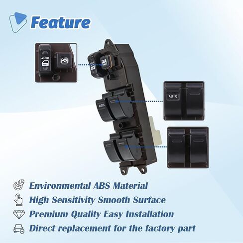 Door Master Window Switch Power Control Button Compatible with 2002-2006 Toyota Camry, 03-08 Corolla/Matrix/Pontiac Vibe, 04-09 Sienna, 05-11 Tacoma, 04-07 Scion xA/xB Replaces OEM 84820-33170-N in Saudi Arabia