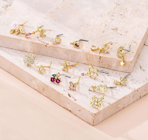 TAMHOO 15PCS أنف حلقات أنف - L تصميمات الشكل مع الفولاذ المقاوم للصدأ الجراحي - الأزرار الذهب/الفضة للنساء in Kuwait