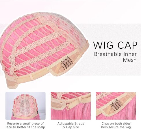 Pink Wigs for Women Long Straight Pink Wig with Bangs Heat Resistant Synthetic Wig for Girls Daily Use Party Halloween Cosplay 24inch in Saudi Arabia