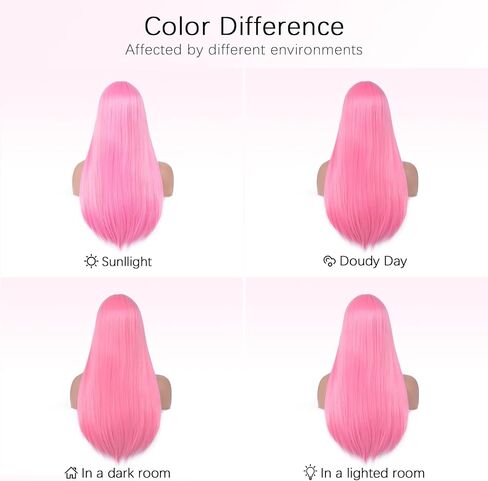 Pink Wigs for Women Long Straight Pink Wig with Bangs Heat Resistant Synthetic Wig for Girls Daily Use Party Halloween Cosplay 24inch in Saudi Arabia