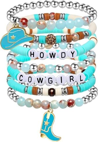 7 PCS Cowgirl Beaded Beaded Stretch Procelets ، Cowgirl Hat Boots Boots Western for Women ، Harm Boho Cowgirl Jewelry Gifts لعيد الميلاد حفلة عيد ميلاد in Kuwait