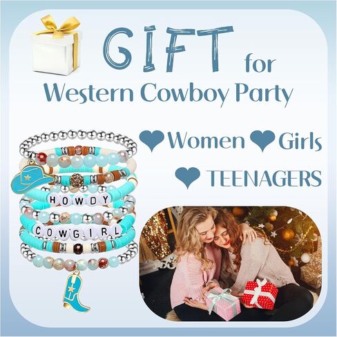 7 PCS Cowgirl Beaded Beaded Stretch Procelets ، Cowgirl Hat Boots Boots Western for Women ، Harm Boho Cowgirl Jewelry Gifts لعيد الميلاد حفلة عيد ميلاد in Kuwait