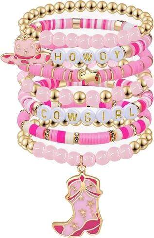 7 PCS Cowgirl Beaded Beaded Stretch Procelets ، Cowgirl Hat Boots Boots Western for Women ، Harm Boho Cowgirl Jewelry Gifts لعيد الميلاد حفلة عيد ميلاد in Kuwait