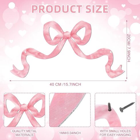 Zonon Metal Pink Bow Room Art Metal Pink Coquette Bow Wall Art For Girls Cute Girly Preppy Decor,Girly Aesthetic Wall Decor For Home Dorm Decoration, Coquette Party Gift for Girls Teens Women in Saudi Arabia