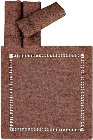 مفرش طاولة Grelucgo Solid Farmhouse Rustic Hemstitched Coffee Chocolate Brown (14 × 72 بوصة) in Kuwait