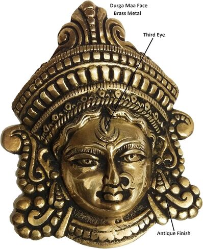 athizay Nava Durga Face Brass Hanging Wall Door Decorative Antique Finish Figurine Hanging for Entrance Door Decor Pooja Prayer Room (Durga Face Hanging) in Kuwait