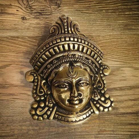 athizay Nava Durga Face Brass Hanging Wall Door Decorative Antique Finish Figurine Hanging for Entrance Door Decor Pooja Prayer Room (Durga Face Hanging) in Kuwait