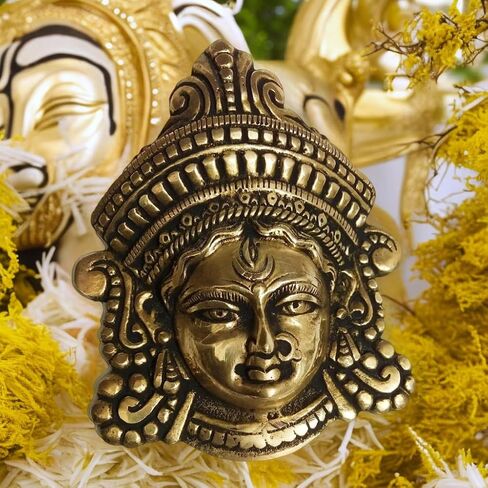 athizay Nava Durga Face Brass Hanging Wall Door Decorative Antique Finish Figurine Hanging for Entrance Door Decor Pooja Prayer Room (Durga Face Hanging) in Kuwait