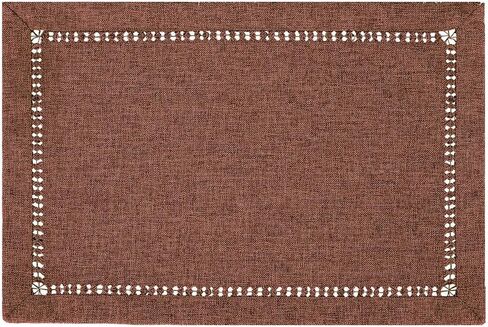 مفرش طاولة Grelucgo Solid Farmhouse Rustic Hemstitched Coffee Chocolate Brown (14 × 72 بوصة) in Kuwait