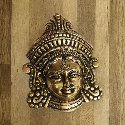 athizay Nava Durga Face Brass Hanging Wall Door Decorative Antique Finish Figurine Hanging for Entrance Door Decor Pooja Prayer Room (Durga Face Hanging) in Kuwait