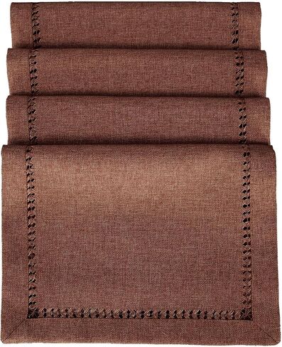 مفرش طاولة Grelucgo Solid Farmhouse Rustic Hemstitched Coffee Chocolate Brown (14 × 72 بوصة) in Kuwait