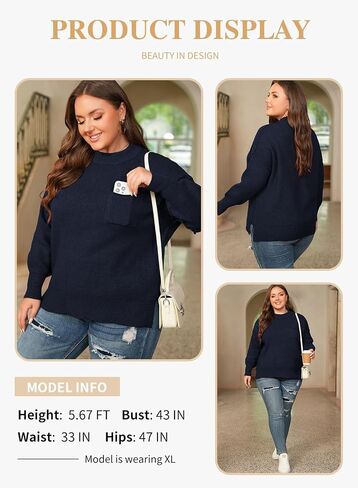 سترات Eytino Plus Size للنساء الضخمات ذات الأكمام الطويلة ذات الأكمام الطويلة متماسكة من أعلى سترات من السحب الدافئ مع الجيب (1x-5x) in Saudi Arabia
