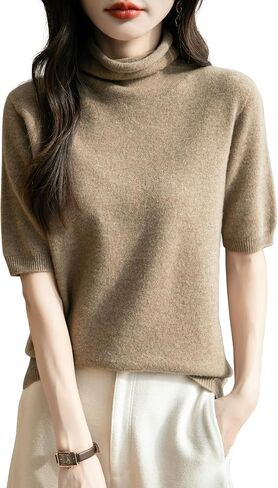 Women's Turtleneck 100% Merino Wool Spring Fall Winter First-Line Ready to Wear Seamless Knit Short Sleeve Sweater in Saudi Arabia