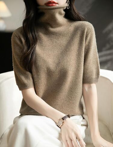 Women's Turtleneck 100% Merino Wool Spring Fall Winter First-Line Ready to Wear Seamless Knit Short Sleeve Sweater in Saudi Arabia