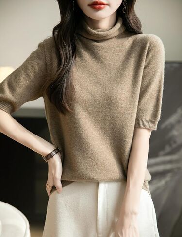 Women's Turtleneck 100% Merino Wool Spring Fall Winter First-Line Ready to Wear Seamless Knit Short Sleeve Sweater in Saudi Arabia